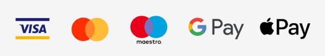 Visa, Mastercard, Maestro, Google Pay and Apple Pay